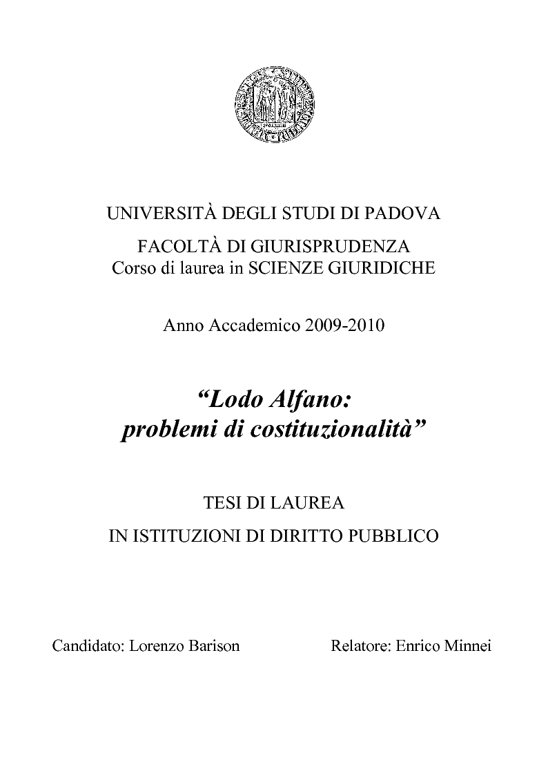 Anteprima della tesi: Lodo Alfano: problemi di costituzionalità, Pagina 1