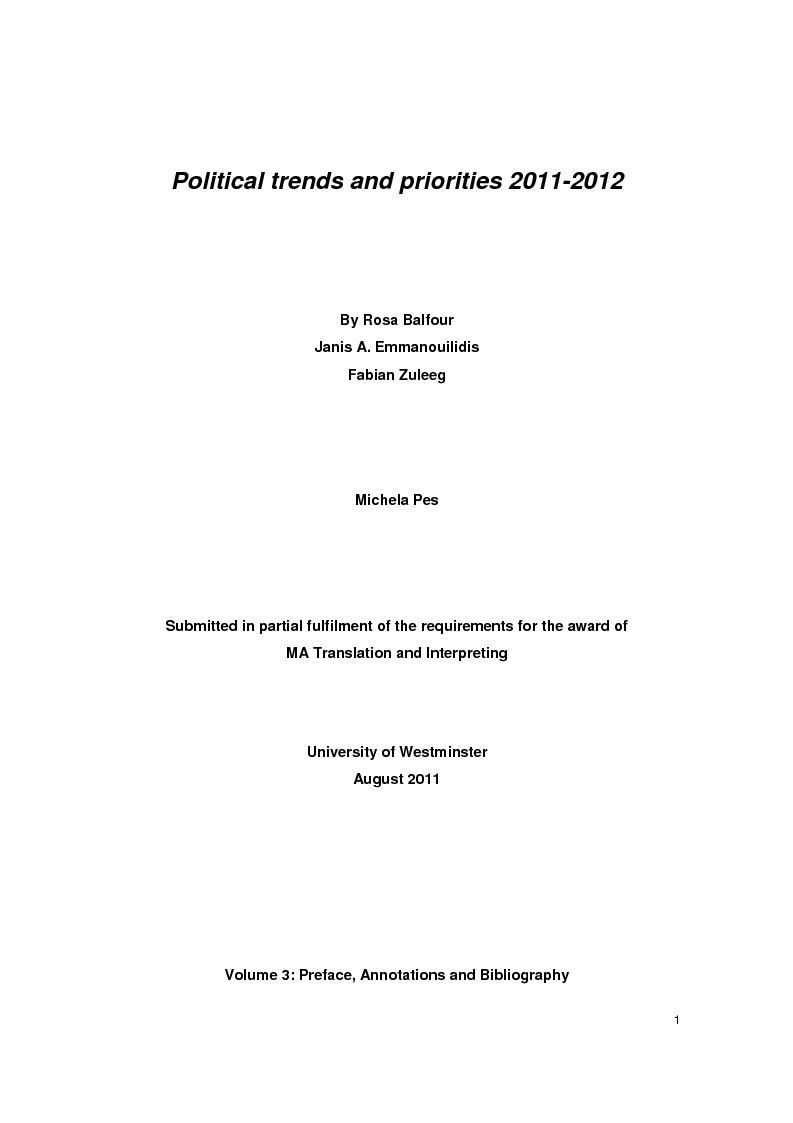 Anteprima della tesi: ''Priorità e tendenze politiche per il 2011-2012'', Pagina 1