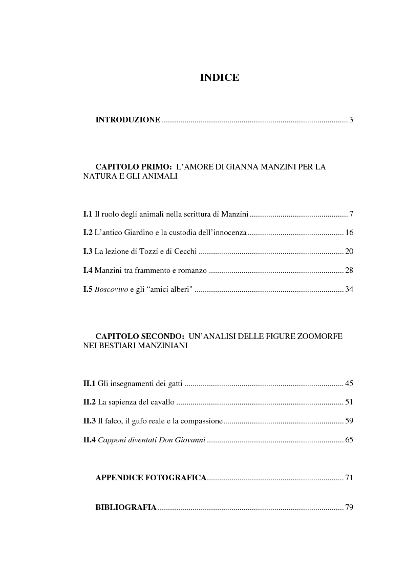 Indice della tesi: Immagini animali e antropomorfe nella narrativa di Gianna Manzini, Pagina 1