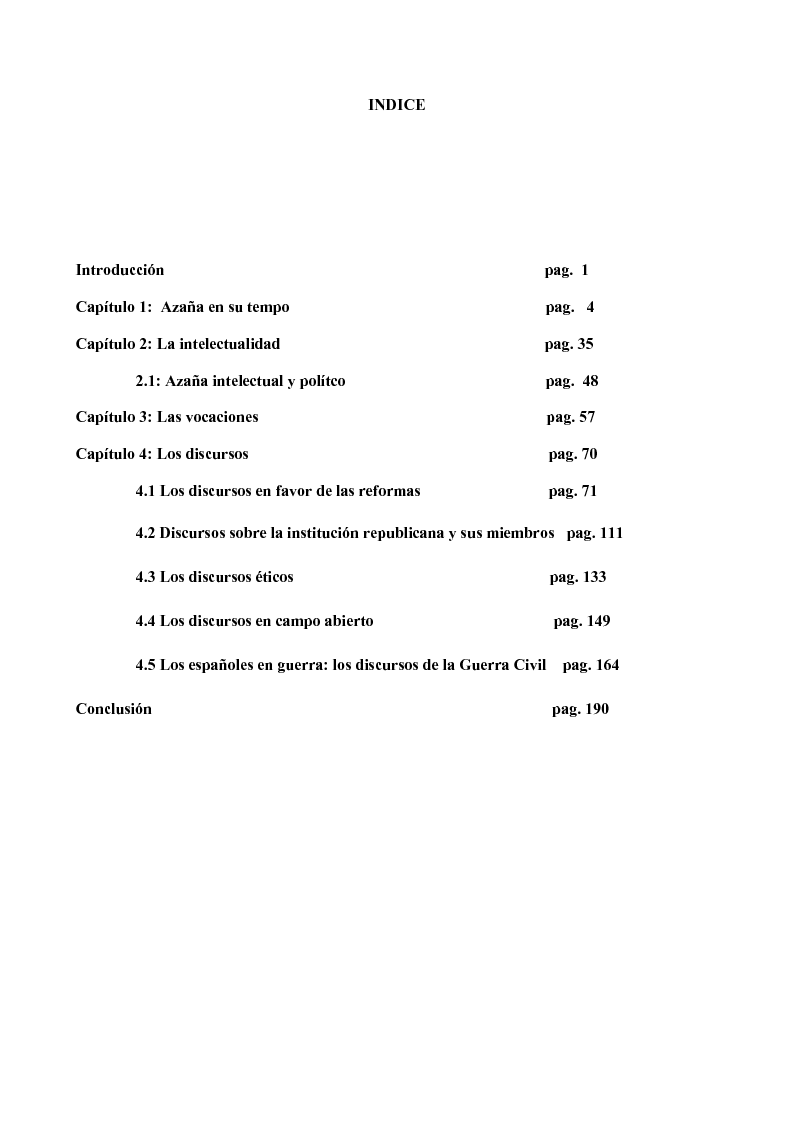 Indice della tesi: La razon olvidada - Los discursos políticos de Manuel Azaña, Pagina 1
