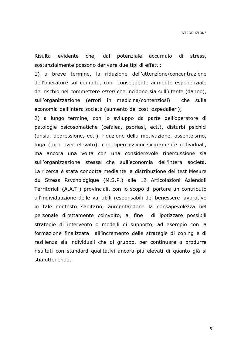 Anteprima della tesi: La dimensione dello stress nel personale sanitario impegnato nel dispatch telefonico nelle A.A.T. 118 Lombarde: ricerca di un modello di supporto, Pagina 4