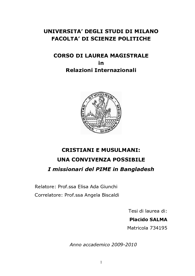 Anteprima della tesi: Cristiani e musulmani: una convivenza possibile, Pagina 1