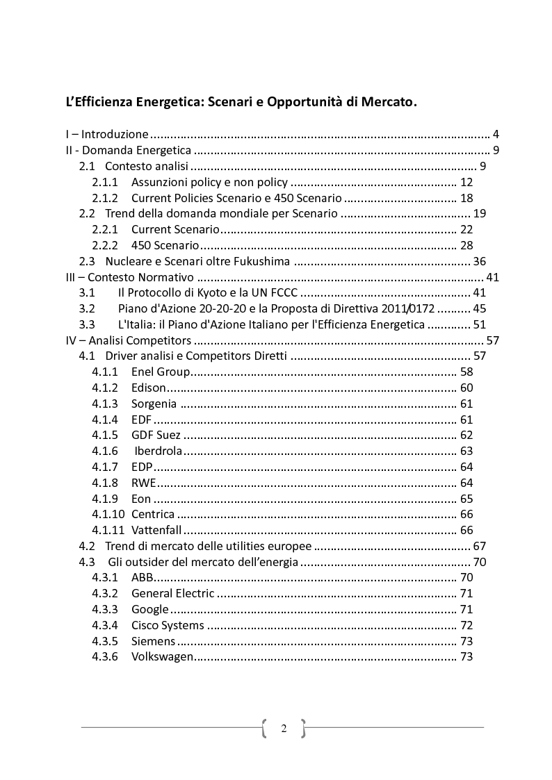 Indice della tesi: L'Efficiente Energetica: Scenari ed Opportunità di Mercato, Pagina 1