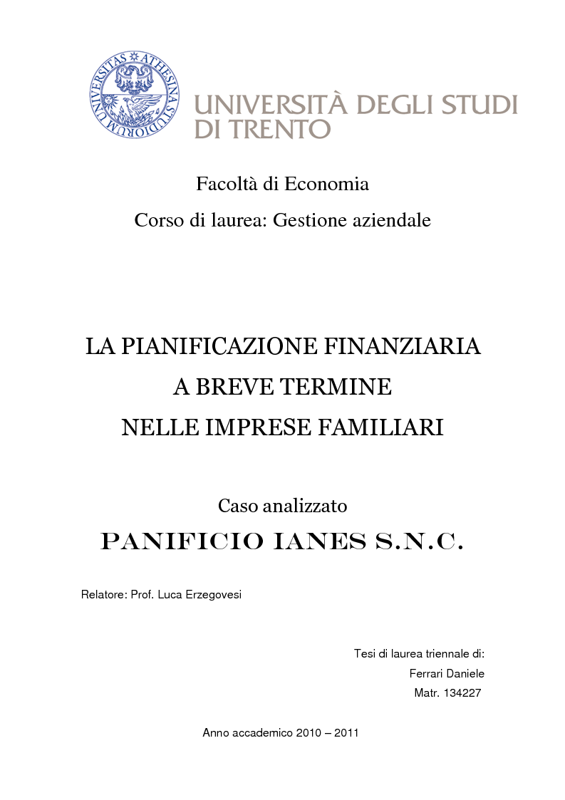 Anteprima della tesi: La pianificazione finanziaria a breve termine nelle imprese familiari, Pagina 1