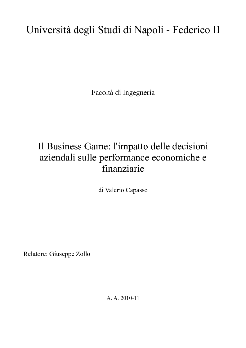 Anteprima della tesi: Il Business Game: l'impatto delle decisioni aziendali sulle performance economiche e finanziarie, Pagina 1