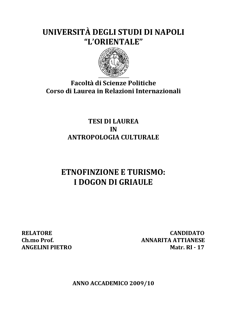 Anteprima della tesi: Etnofinzione e turismo: i Dogon di Griaule, Pagina 1