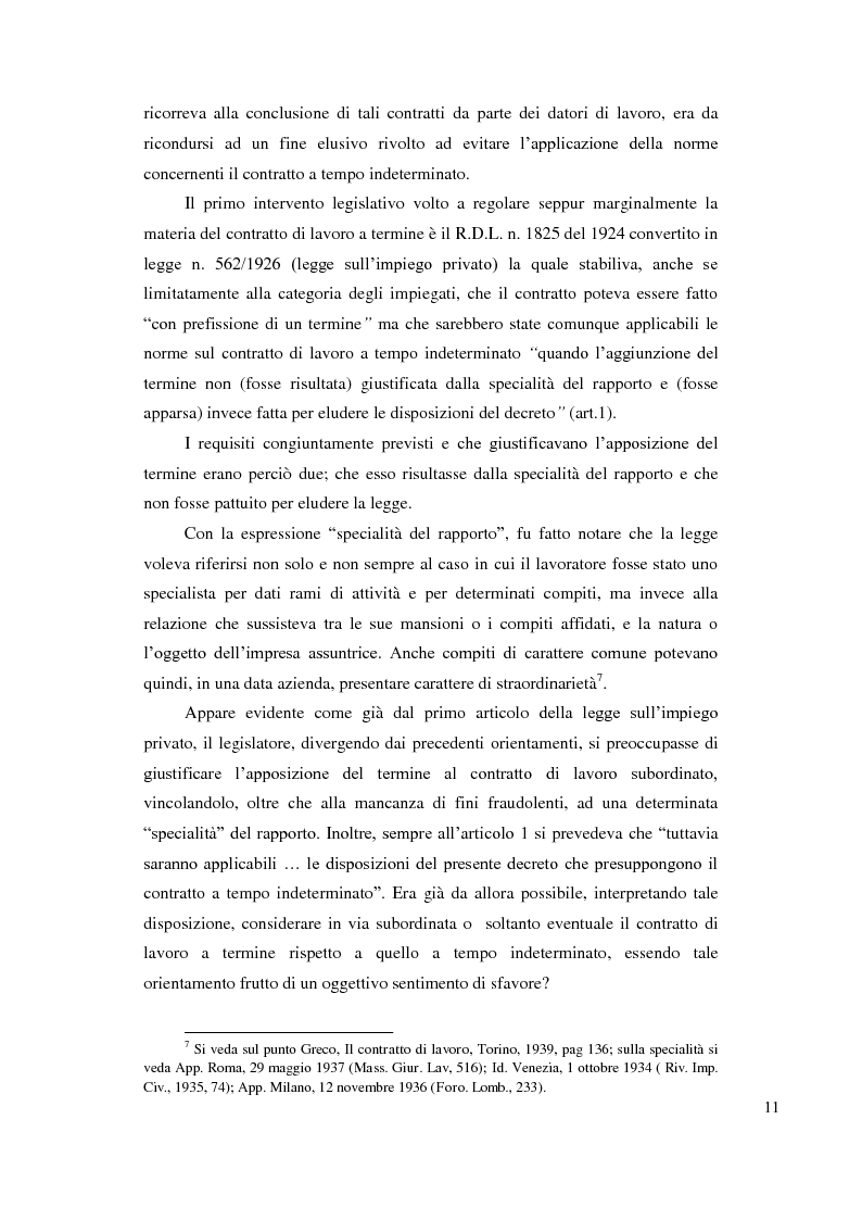 Anteprima della tesi: Le ragioni giustificatrici del contratto a termine, Pagina 8