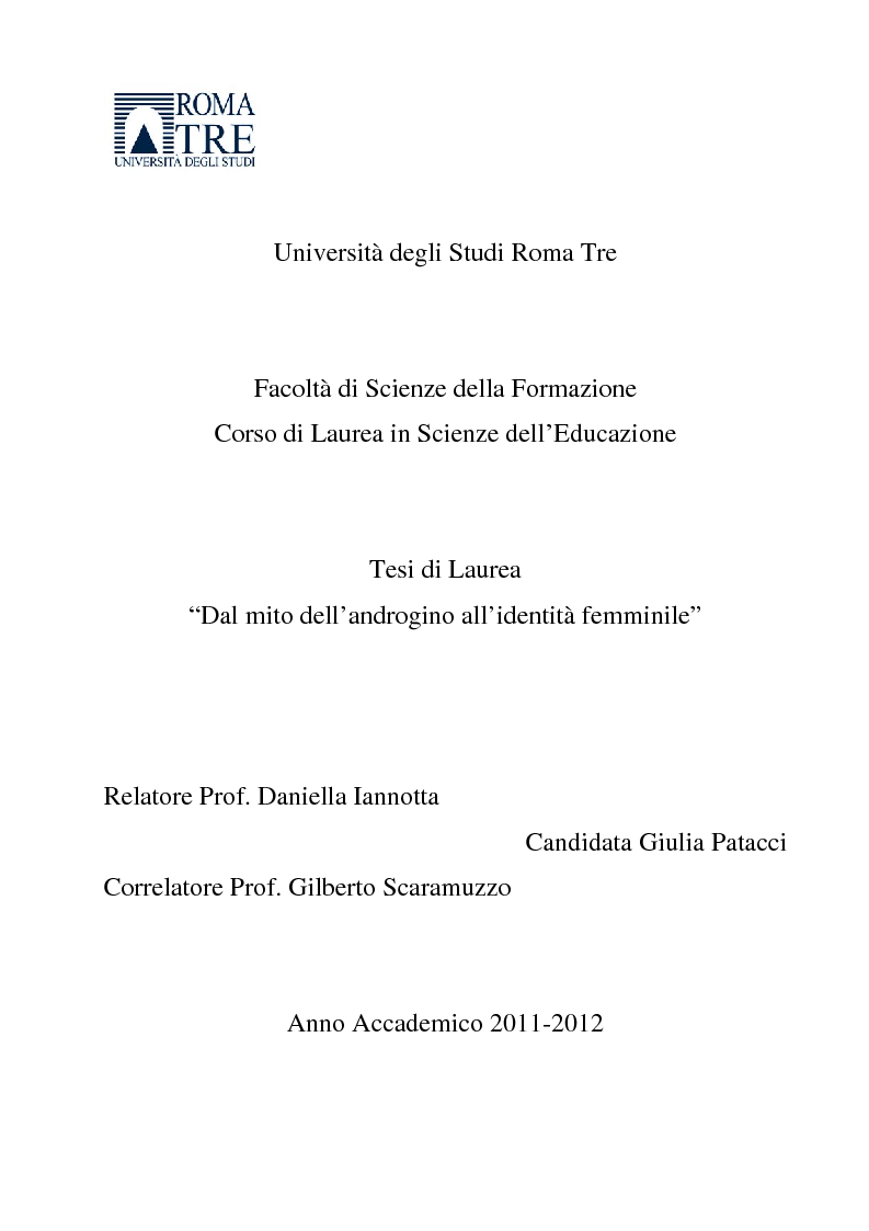 Dal mito dell'androgino all'identità femminile - Anteprima 