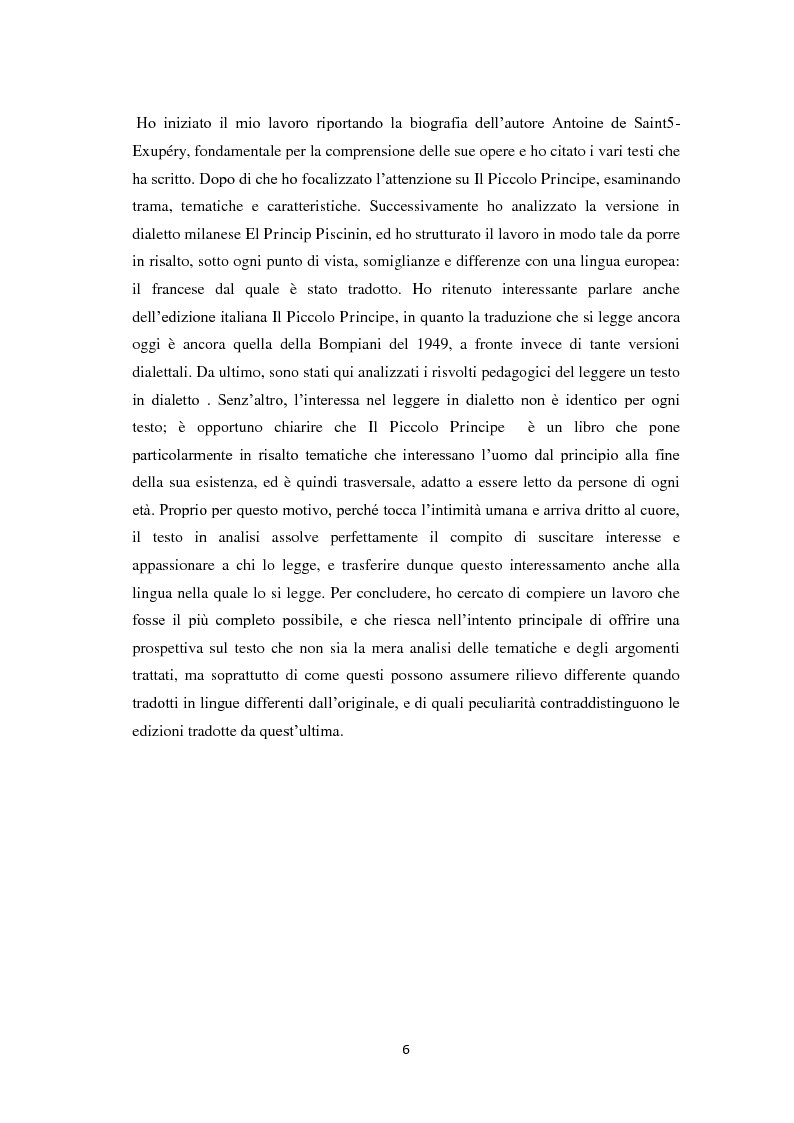 Anteprima della tesi: Il piccolo principe tra lingue europee e dialetto, Pagina 3