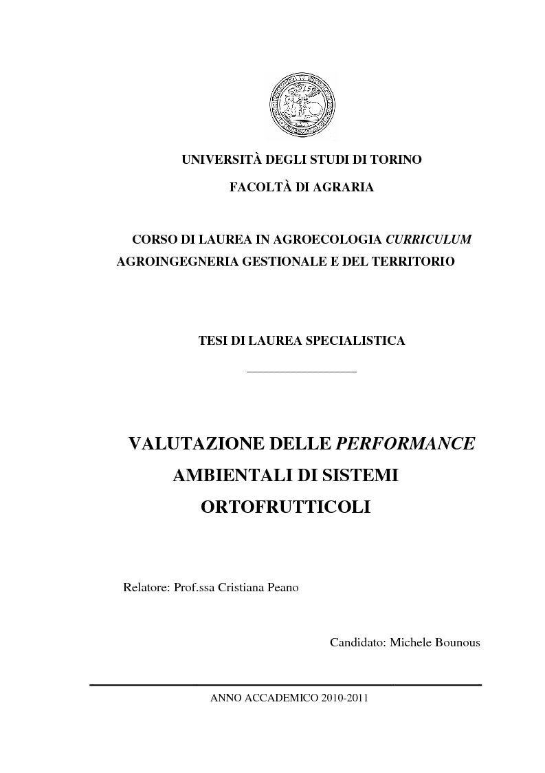 Anteprima della tesi: Valutazione delle performance ambientali di sistemi ortofrutticoli, Pagina 1