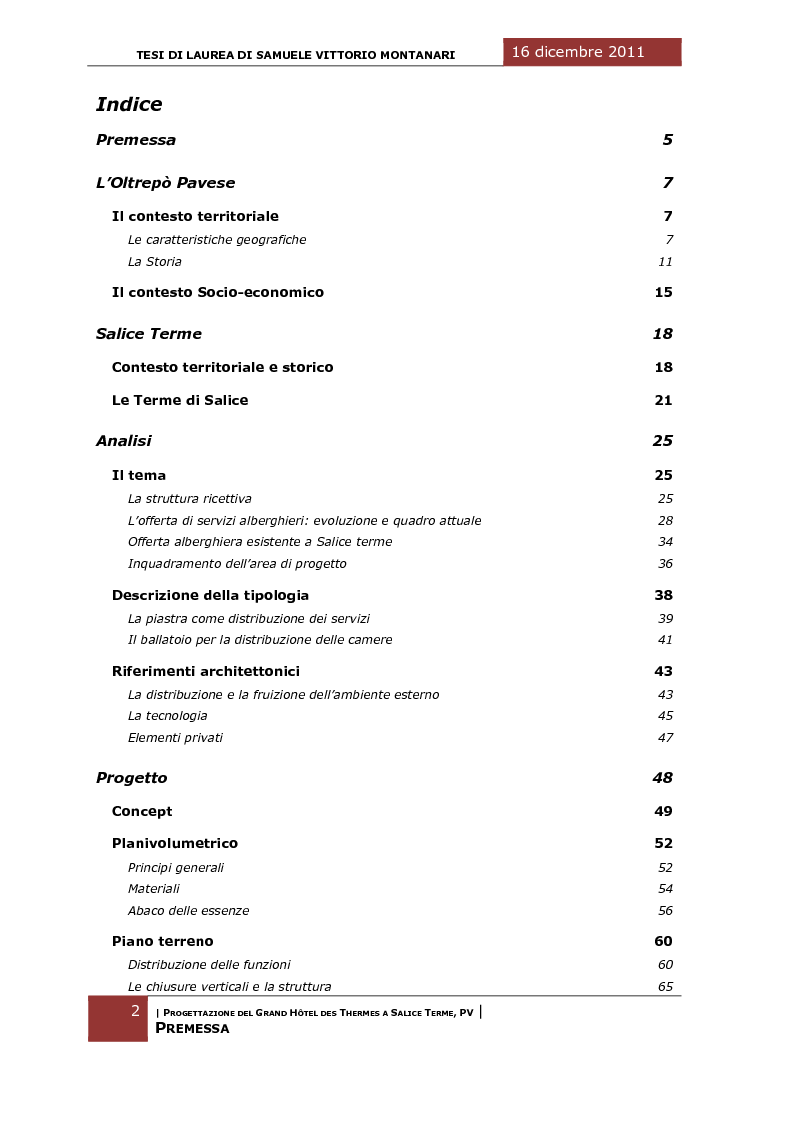 Progettazione Di Una Struttura Alberghiera A Salice Terme Pv Indice Pagina 1 Di 2