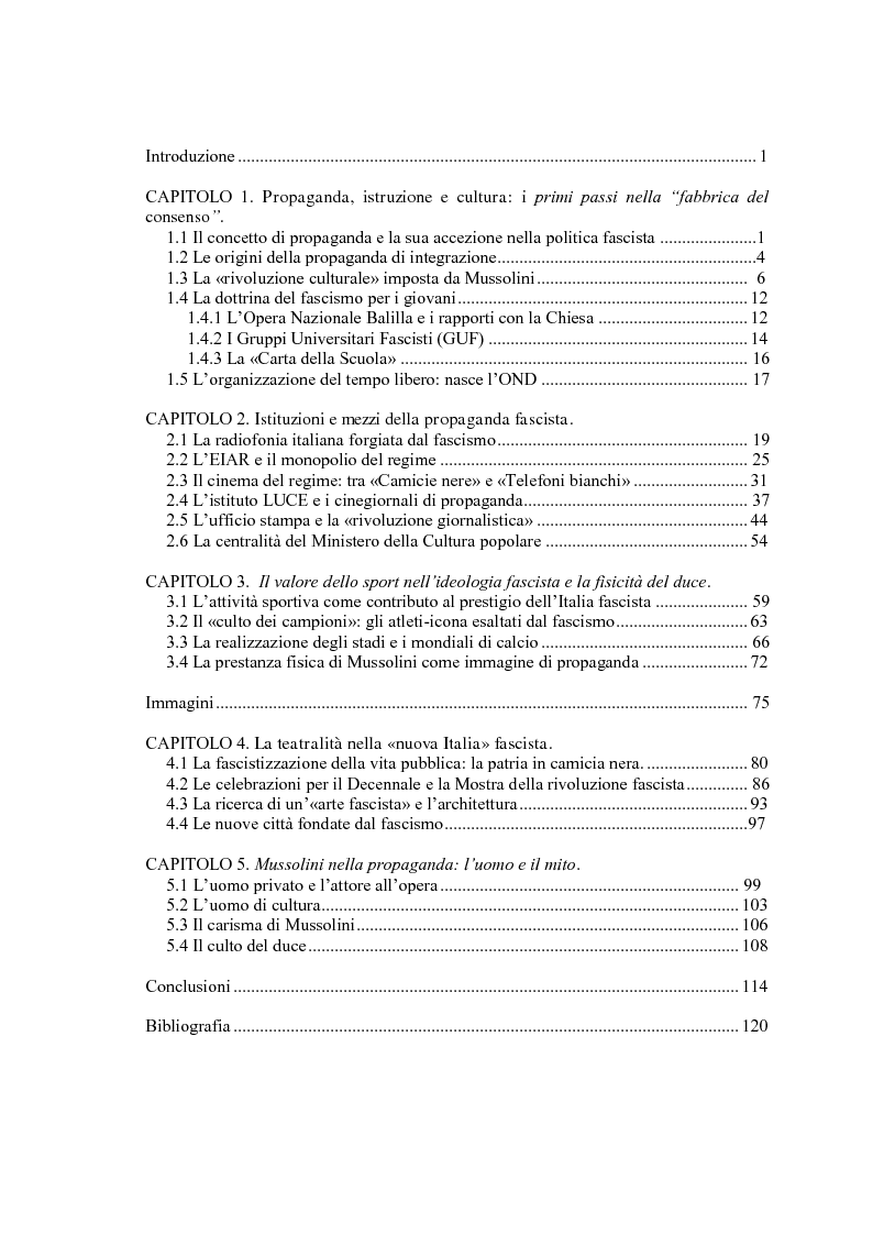 Indice della tesi: La ricerca del consenso. Mussolini e la propaganda politica, Pagina 1