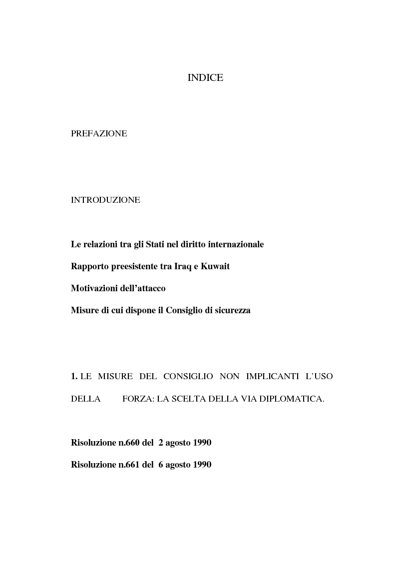 Indice della tesi: L'Onu e la crisi del Golfo, Pagina 1