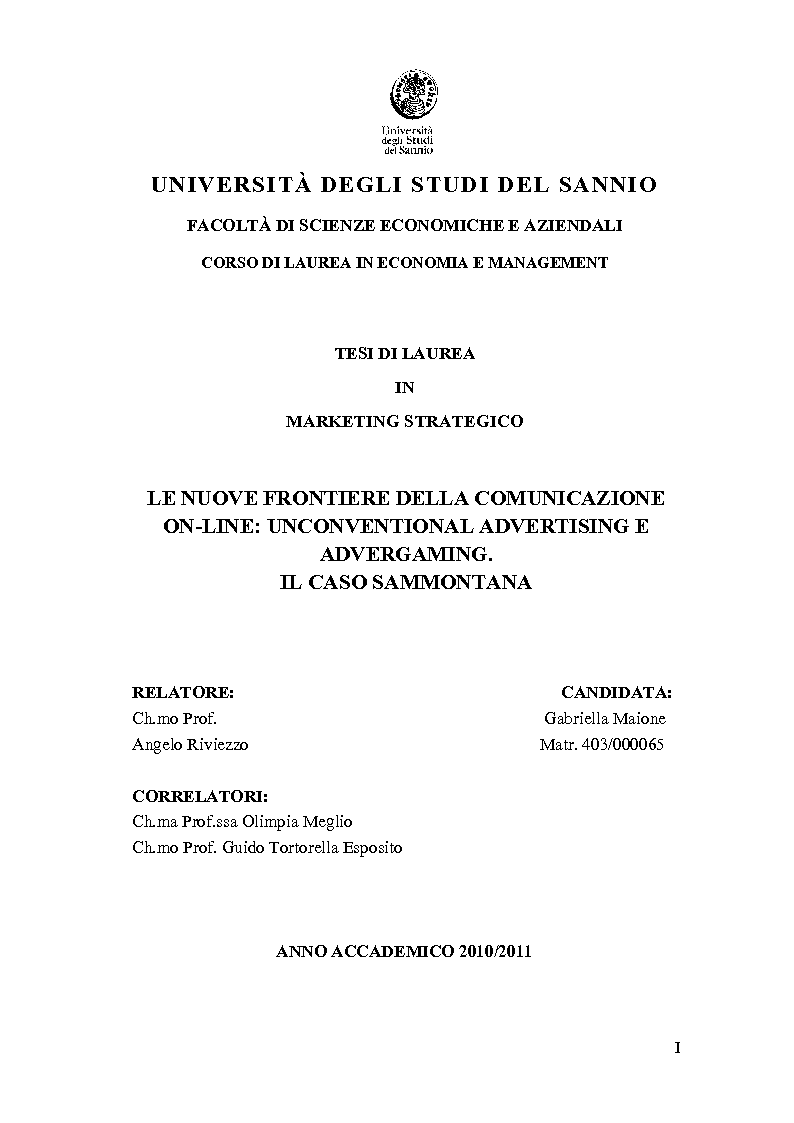 Anteprima della tesi: Le nuove frontiere della comunicazione on-line: unconventional advertising e advergaming. Il caso Sammontana, Pagina 1