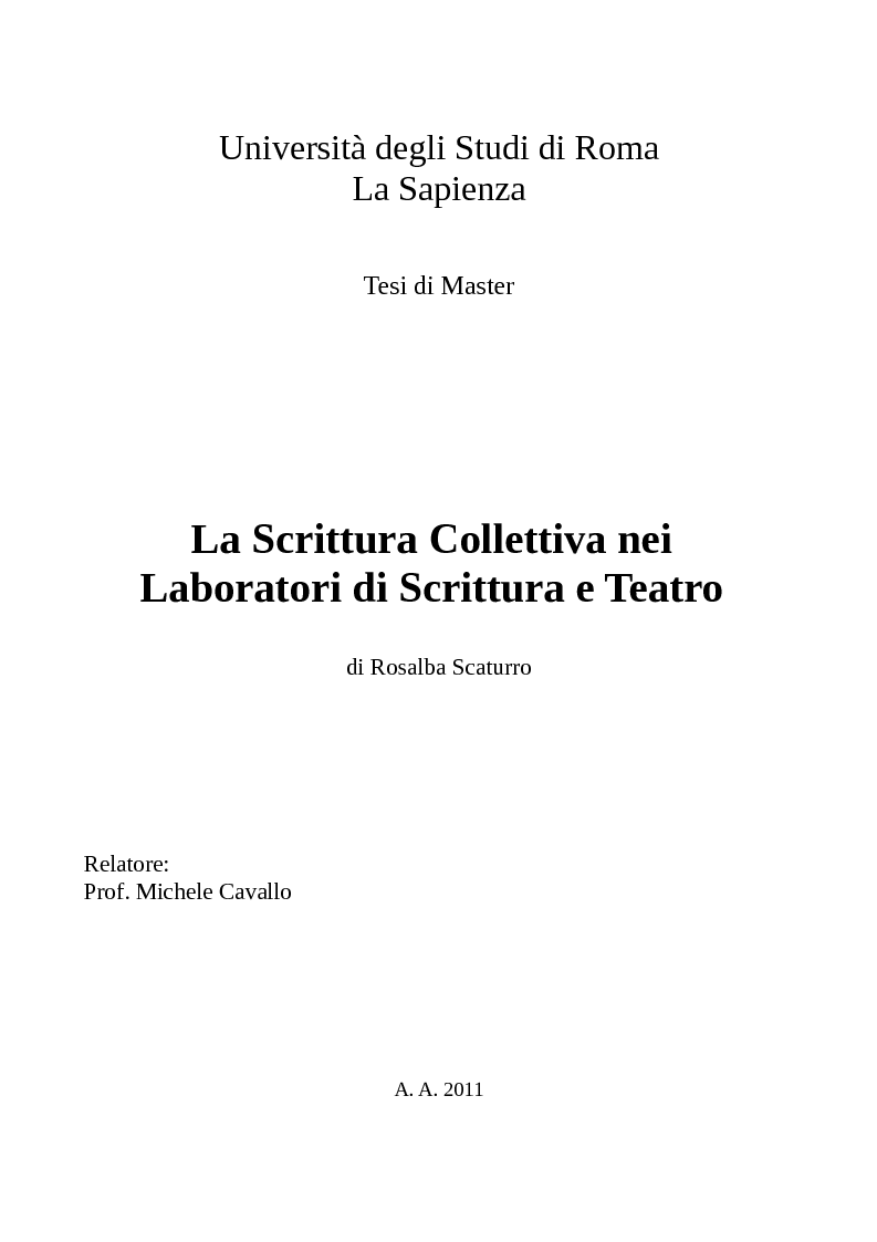 Anteprima della tesi: La Scrittura Collettiva nei Laboratori di Scrittura e Teatro, Pagina 1