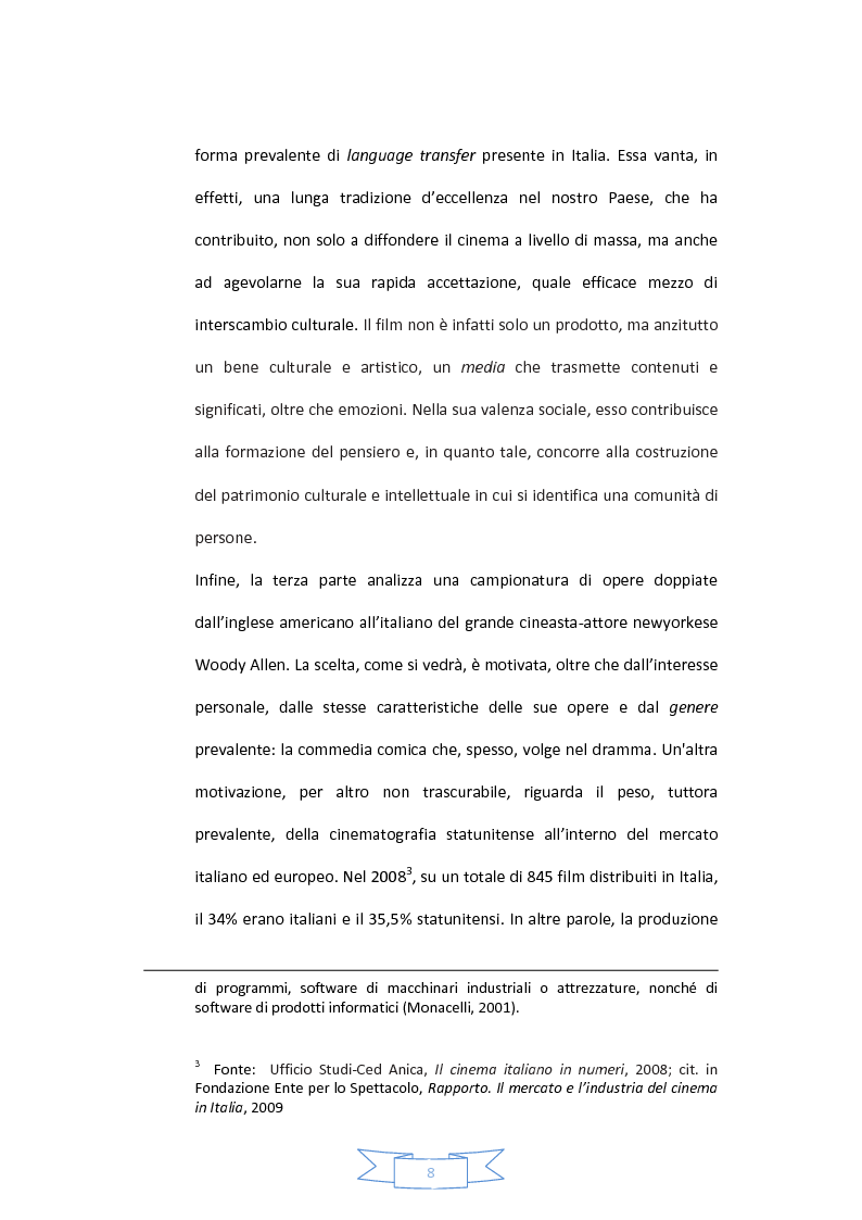 Anteprima della tesi: Tradurre per il cinema: standard accuratezza e target audience. Un'analisi comparativa attraverso la filmografia di Woody Allen., Pagina 5