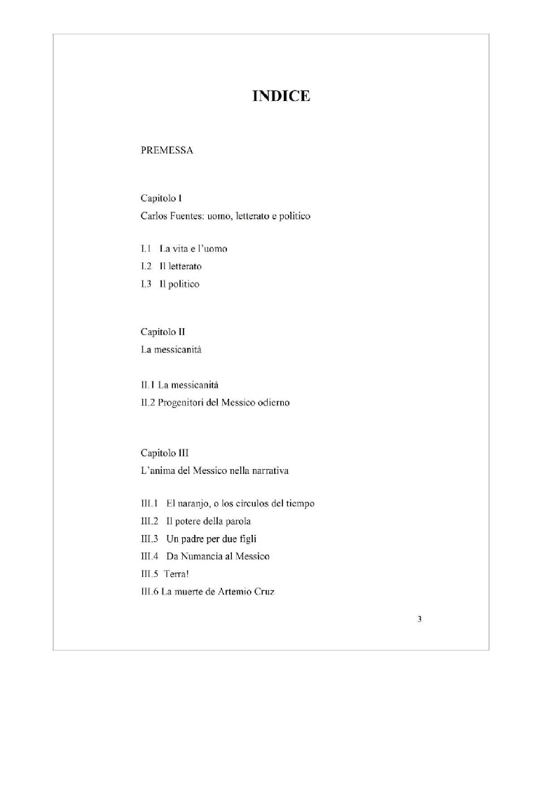 Indice della tesi: La messicanità in Carlos Fuentes, Pagina 1