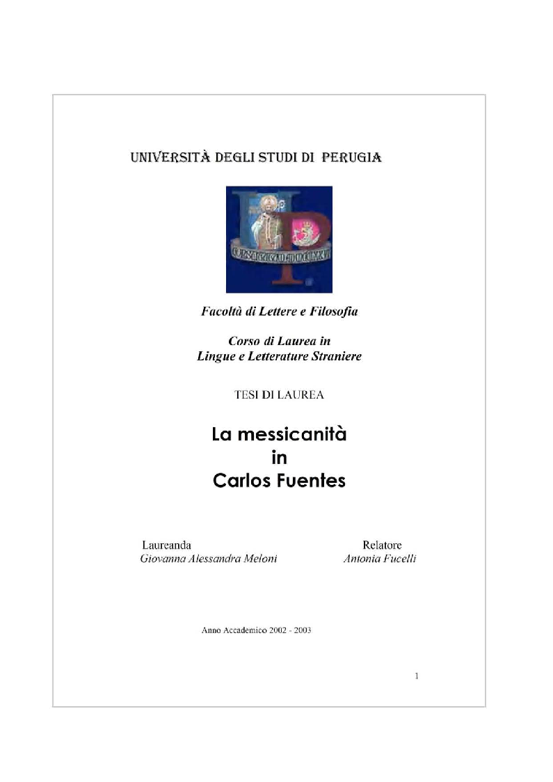 Anteprima della tesi: La messicanità in Carlos Fuentes, Pagina 1