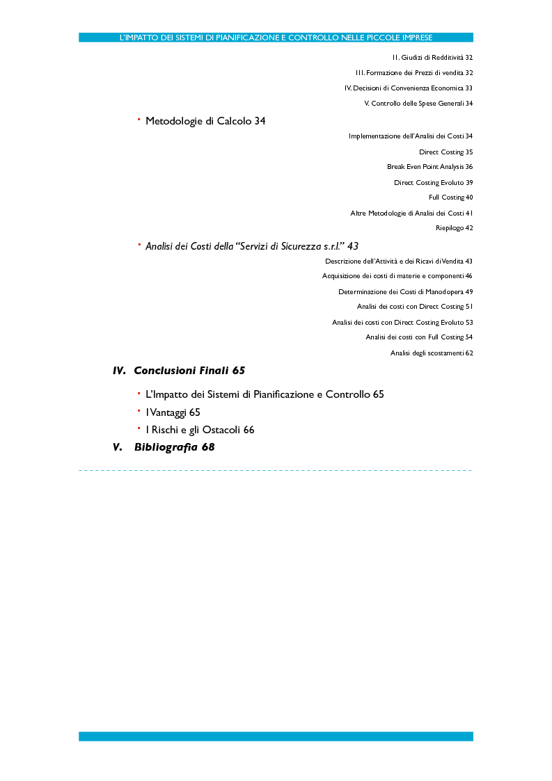 Indice della tesi: L'impatto dei Sistemi di Pianificazione e Controllo nelle PMI, Pagina 2