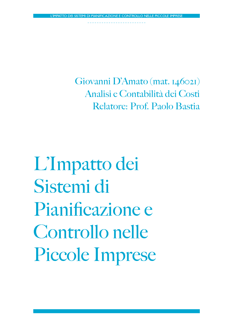 Anteprima della tesi: L'impatto dei Sistemi di Pianificazione e Controllo nelle PMI, Pagina 1