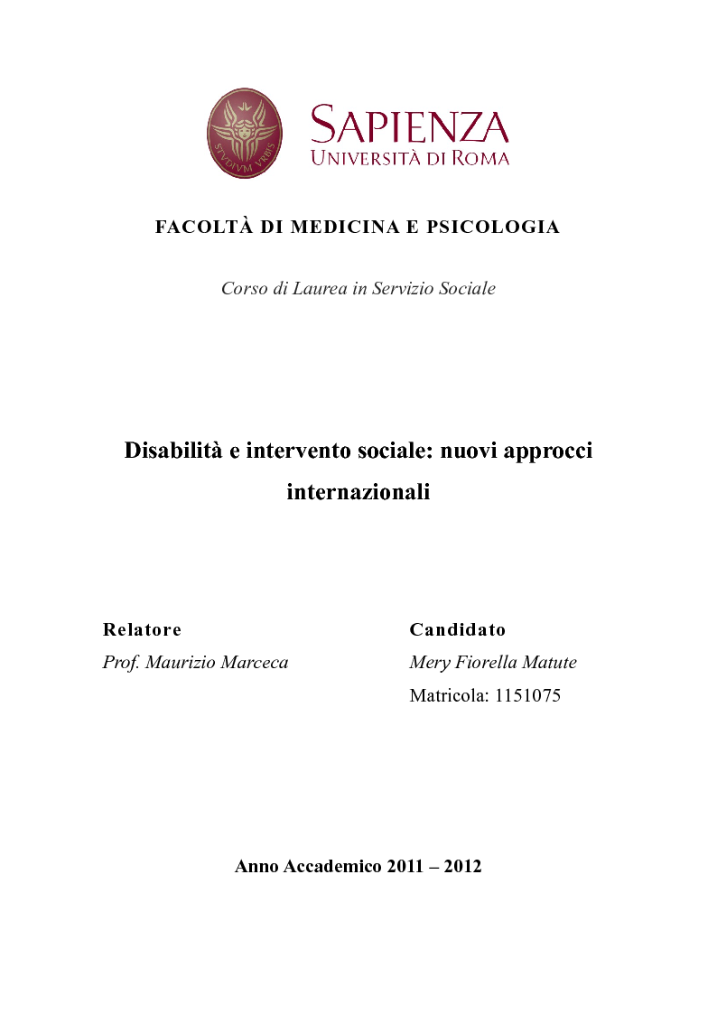 Anteprima della tesi: Disabilità e intervento sociale: nuovi approcci internazionali, Pagina 1