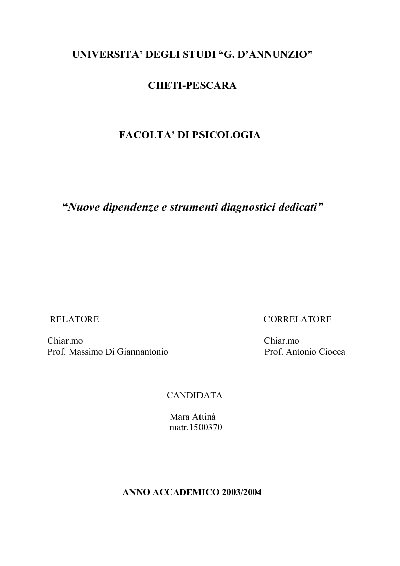 Anteprima della tesi: Nuove dipendenze e strumenti diagnostici dedicati, Pagina 1