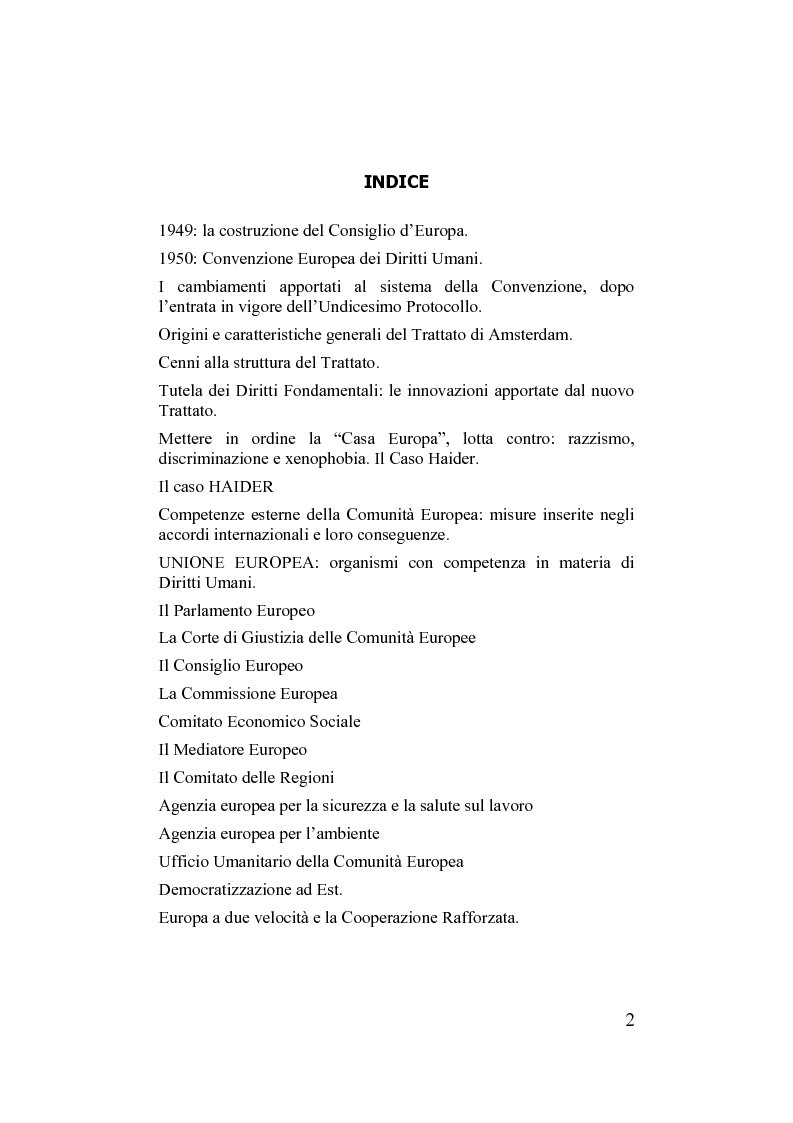 Indice della tesi: Unione europea e diritti dell'uomo, Pagina 1