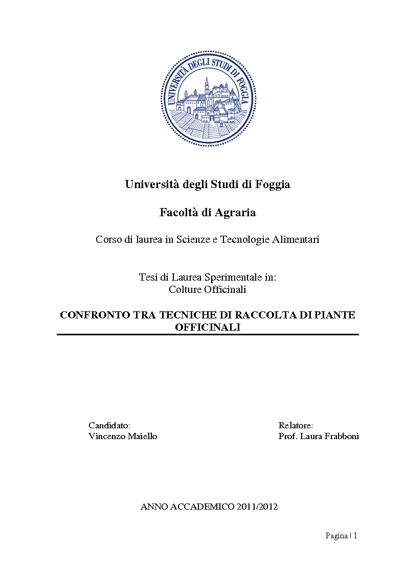 Anteprima della tesi: Confronto tra tecniche di raccolta di piante officinali, Pagina 1