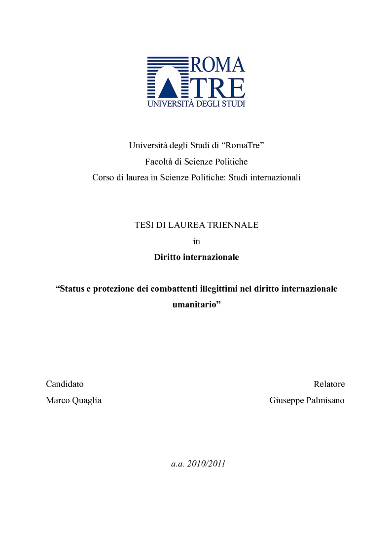 Anteprima della tesi: Status e protezione dei combattenti illegittimi nel diritto internazionale umanitario, Pagina 1