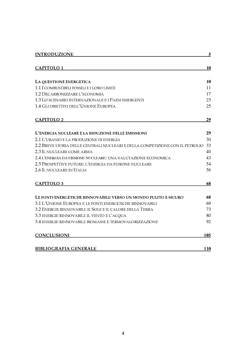 Indice della tesi: Energie alternative e alternative alle energie: il caso del nucleare, Pagina 1