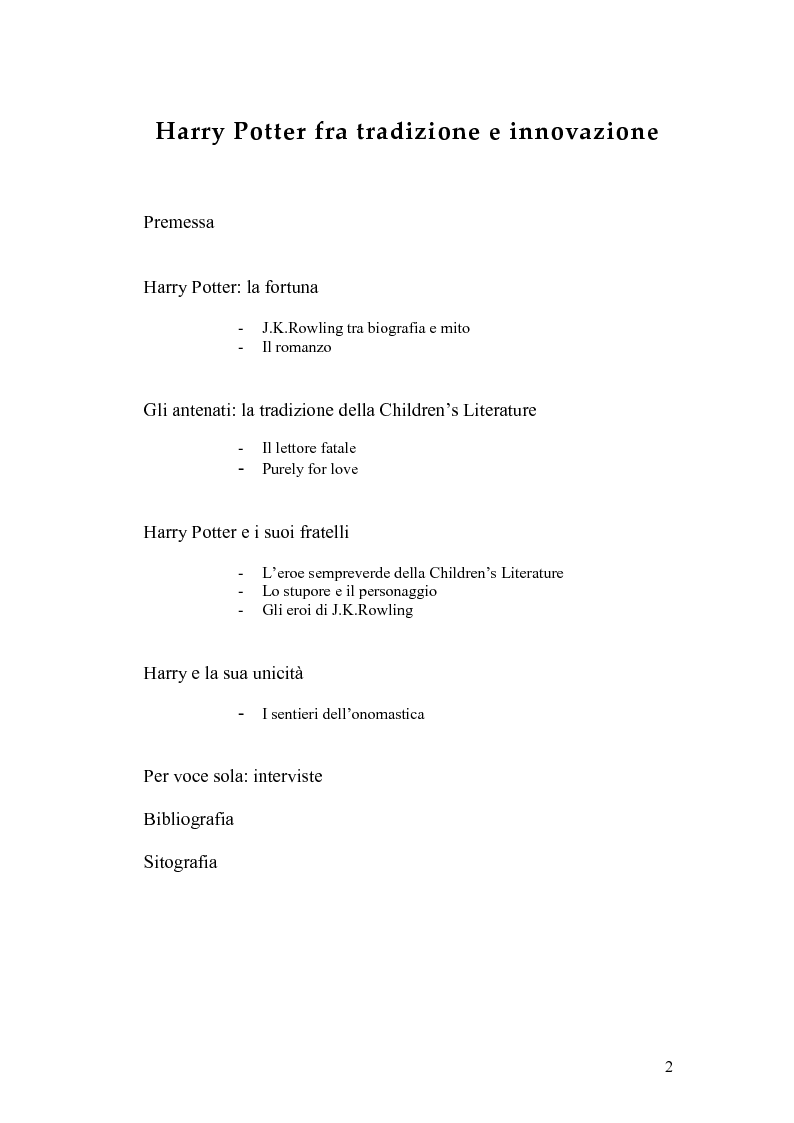 Indice della tesi: Harry Potter fra tradizione e innovazione, Pagina 1