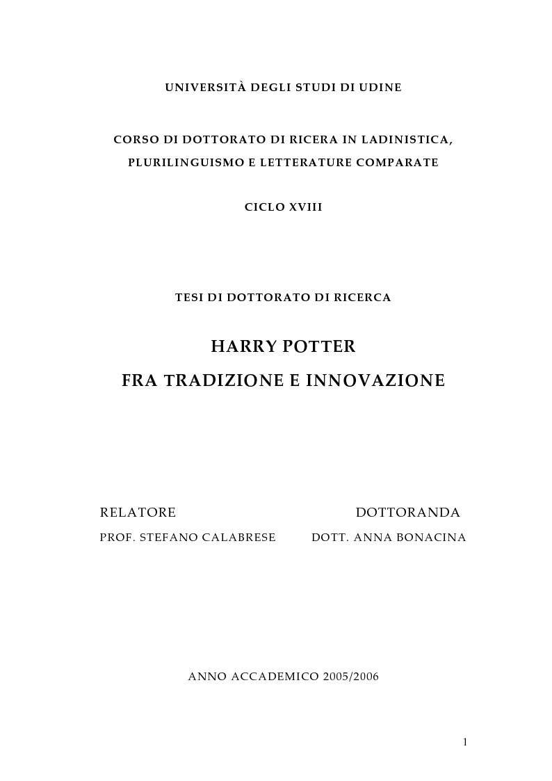 Anteprima della tesi: Harry Potter fra tradizione e innovazione, Pagina 1