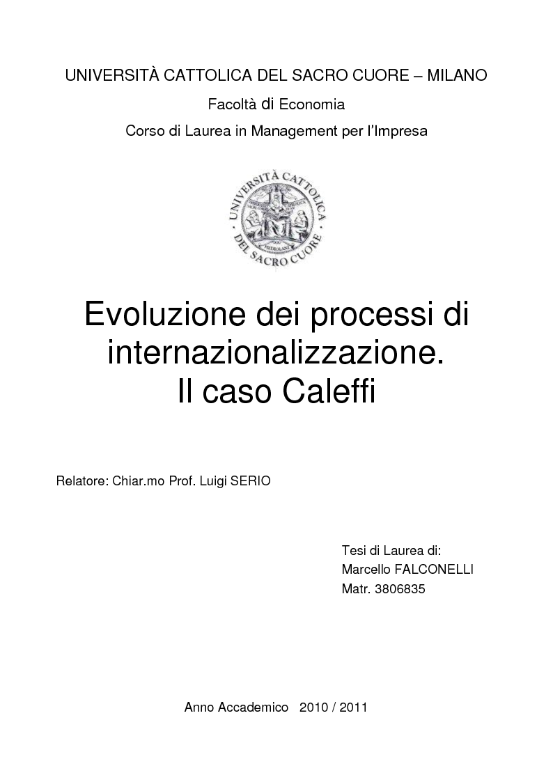 Anteprima della tesi: Evoluzione dei processi di internazionalizzazione. Il caso Caleffi, Pagina 1