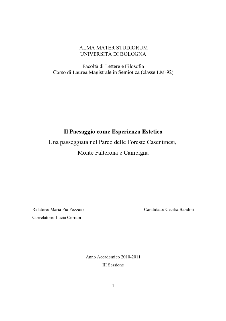 Anteprima della tesi: Il Paesaggio come Esperienza Estetica - Una Passeggiata nel Parco delle foreste Casentinesi, monte Falterona e Campigna, Pagina 1