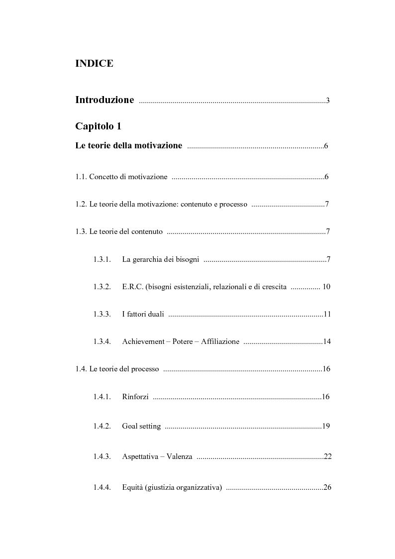 Indice della tesi: I processi motivazionali in una ASL: il caso di Lecce, Pagina 1
