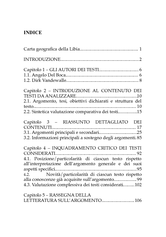 Indice della tesi: Approcci allo studio della storia della Libia contemporanea, Pagina 1