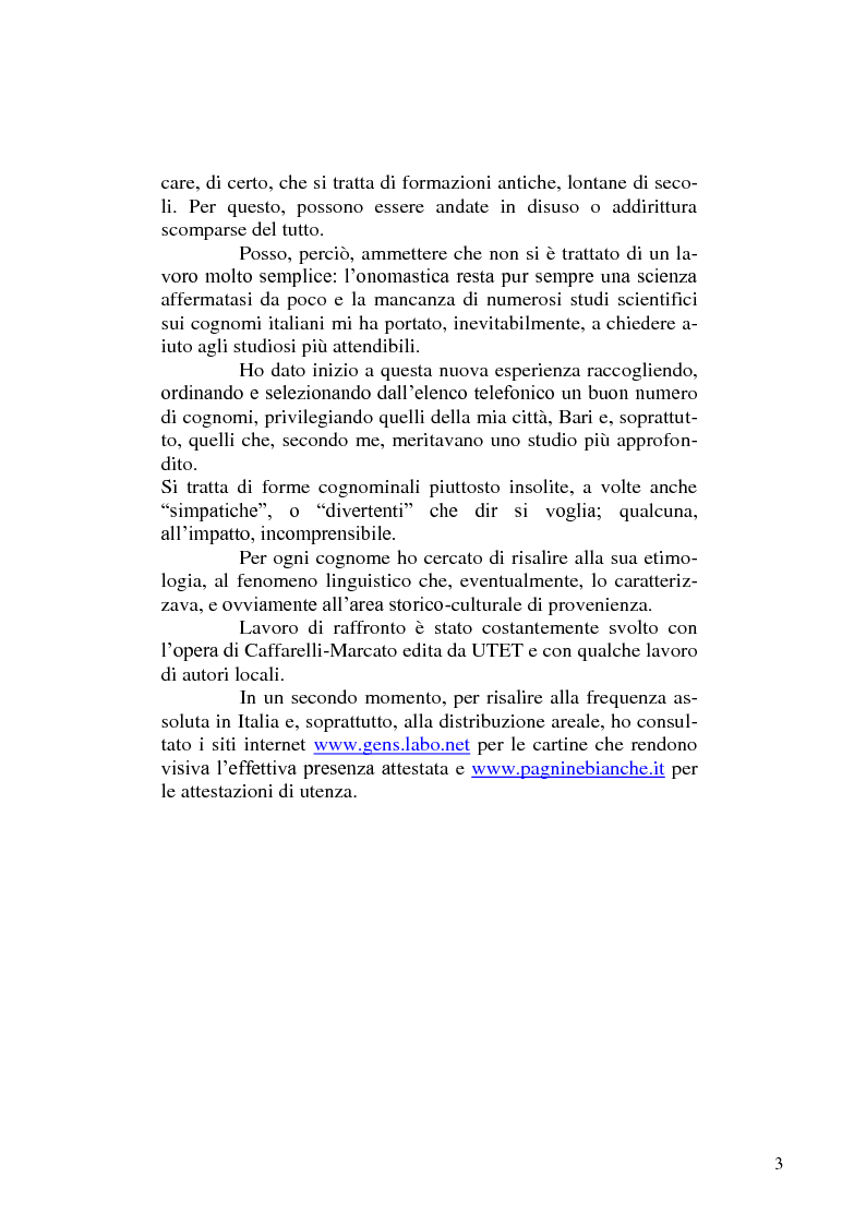 Anteprima della tesi: Dimmi come ti chiami e ti dirò chi sei - di alcuni cognomi pugliesi, Pagina 3