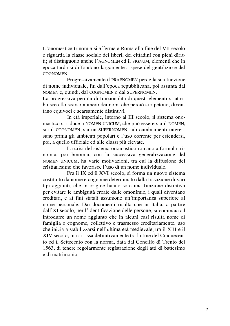 Anteprima della tesi: Dimmi come ti chiami e ti dirò chi sei - di alcuni cognomi pugliesi, Pagina 7