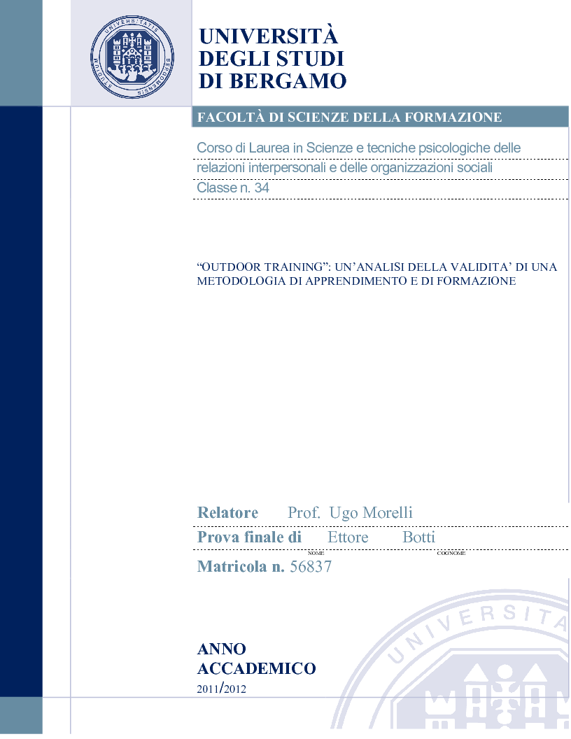 Anteprima della tesi: Outdoor Training: un'analisi della validità di una metodologia di apprendimento e di formazione, Pagina 1