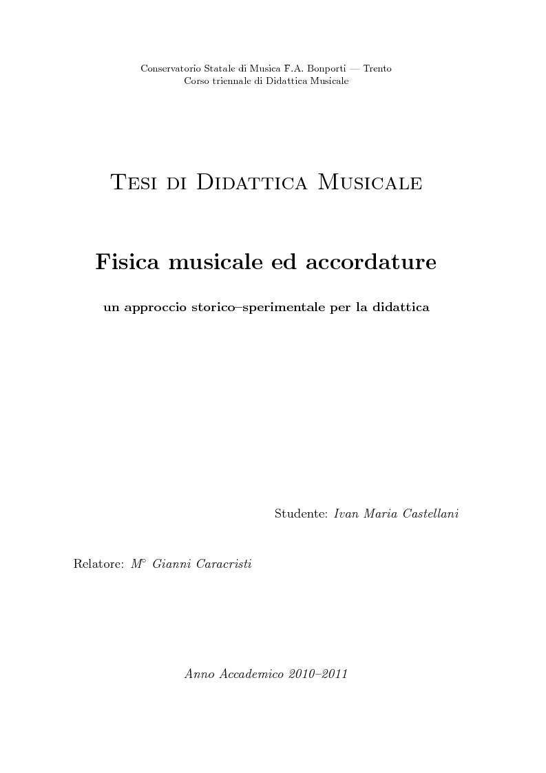 Anteprima della tesi: Fisica Musicale ed Accordature - un approccio storico-sperimentale per la didattica, Pagina 1