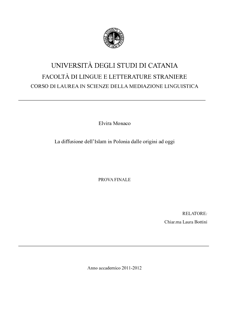 Anteprima della tesi: La diffusione dell'Islam in Polonia dalle origini ad oggi., Pagina 1