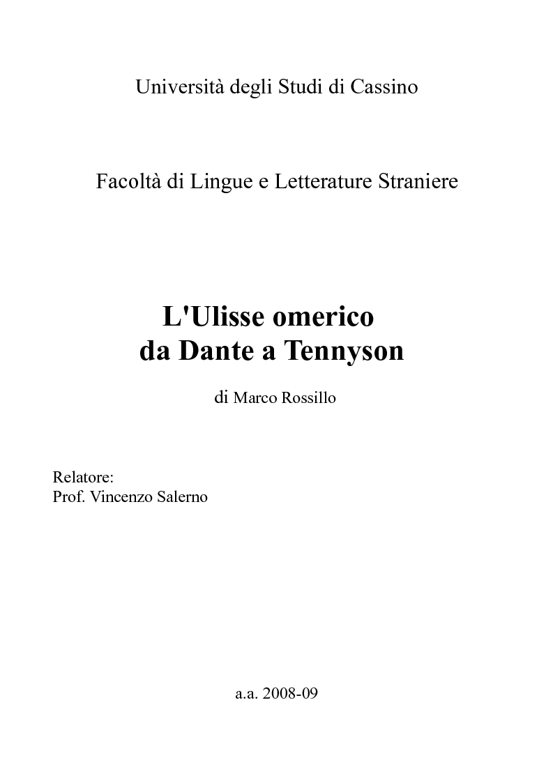 Anteprima della tesi: L'Ulisse omerico da Dante a Tennyson, Pagina 1