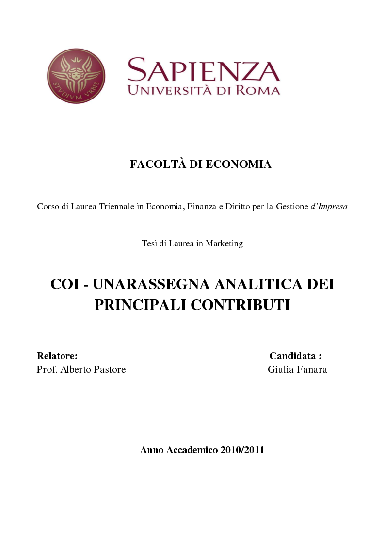 Anteprima della tesi: COI - Una rassegna analitica dei principali contributi, Pagina 1