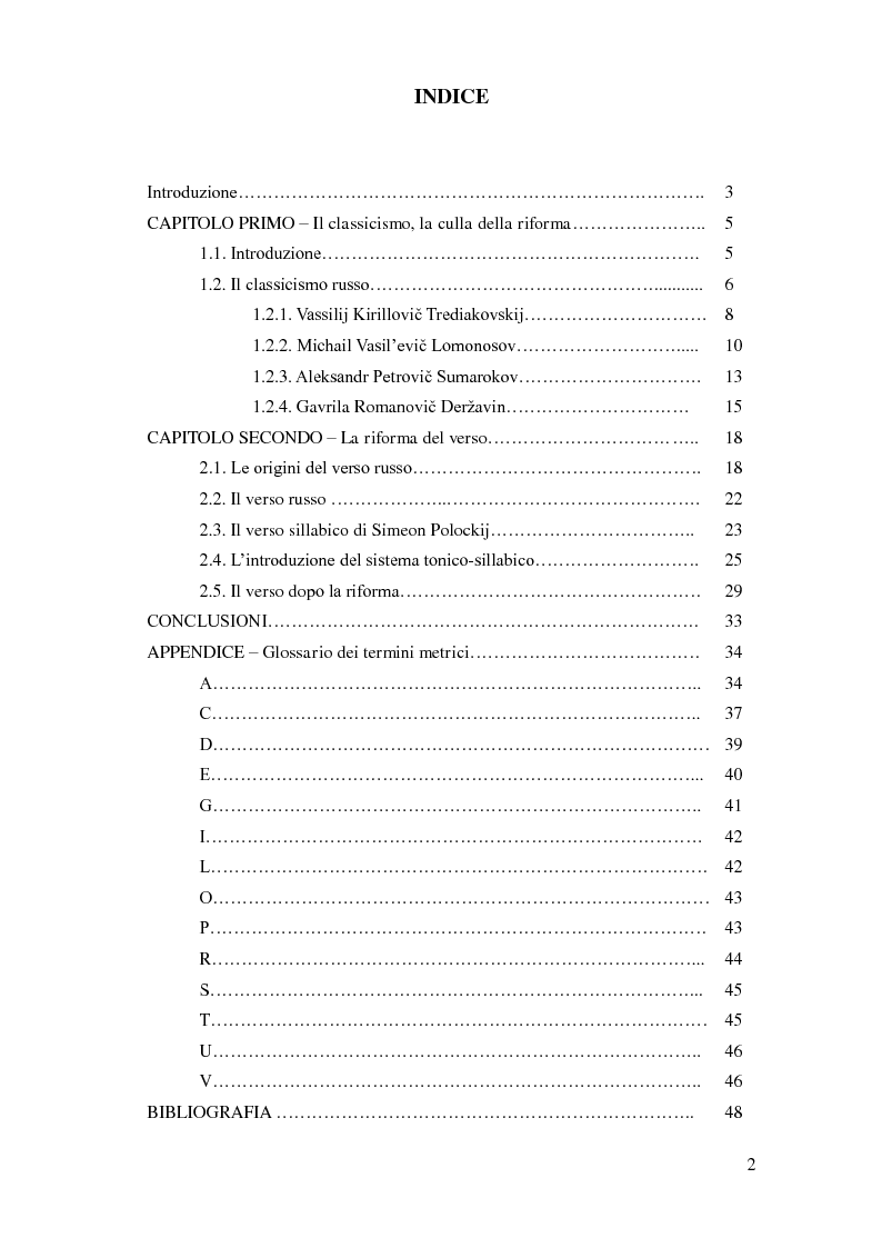 Indice della tesi: La riforma del verso russo nel XVIII secolo, Pagina 1