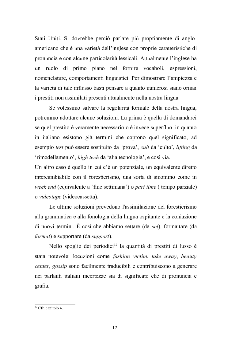 Anteprima della tesi: Prestiti di lusso e falsi anglicismi nei periodici femminili italiani, Pagina 13