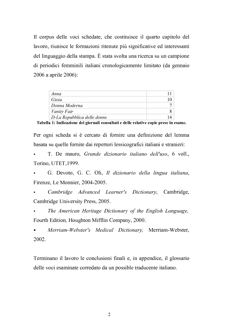 Anteprima della tesi: Prestiti di lusso e falsi anglicismi nei periodici femminili italiani, Pagina 3