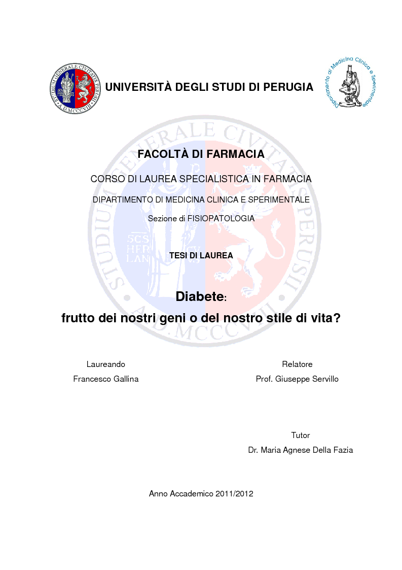 Anteprima della tesi: Diabete: frutto dei nostri geni o del nostro stile di vita?, Pagina 1