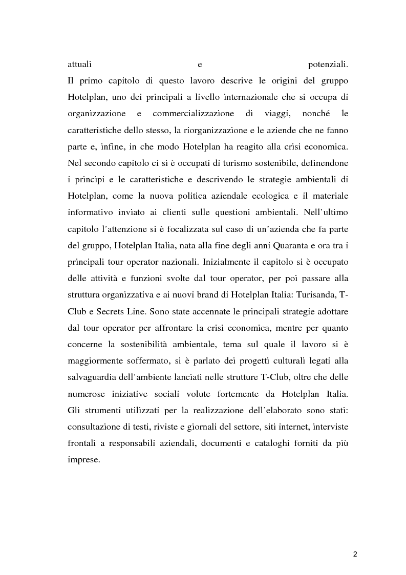 Anteprima della tesi: Il turismo sostenibile: l'esperienza del gruppo Hotelplan, Pagina 3