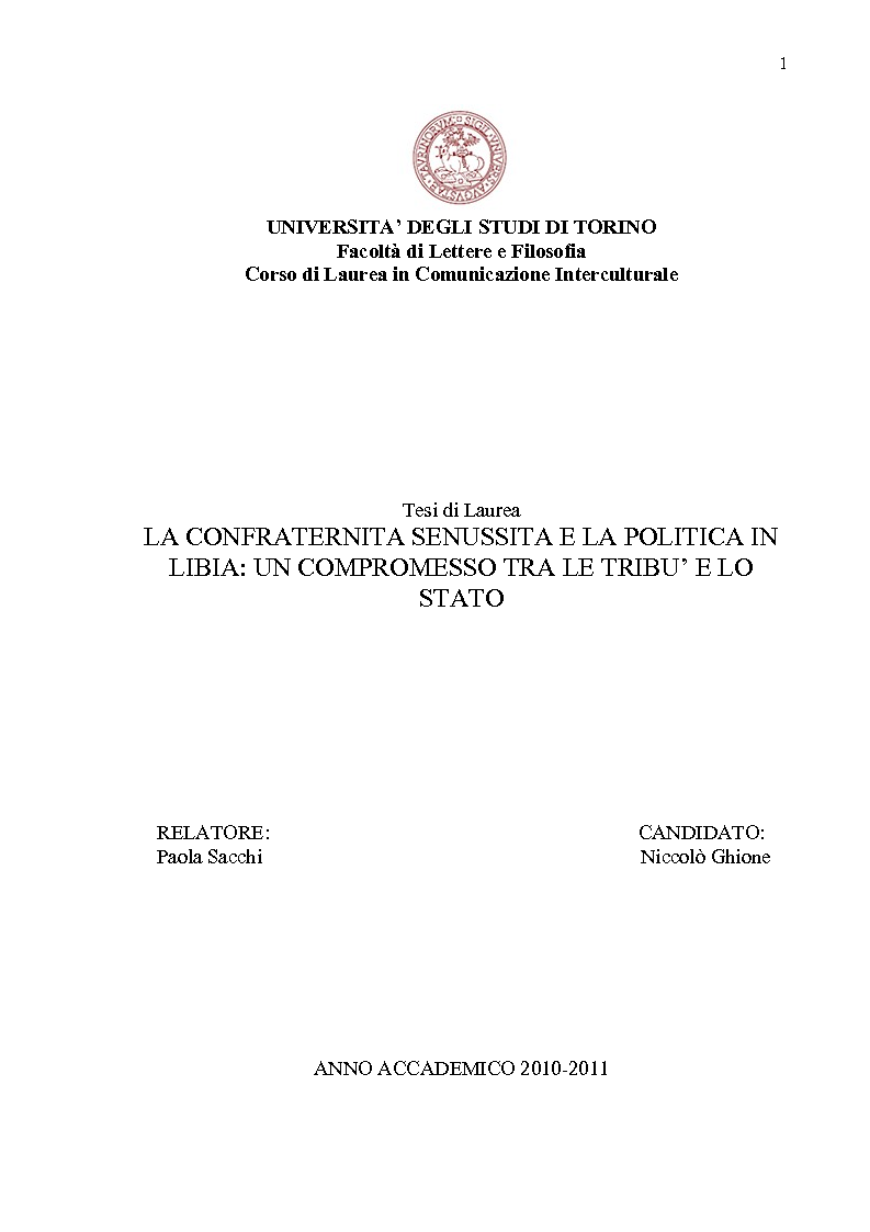 Anteprima della tesi: La confraternita Senussita e la politica in Libia: un compromesso tra le tribù e lo stato, Pagina 1
