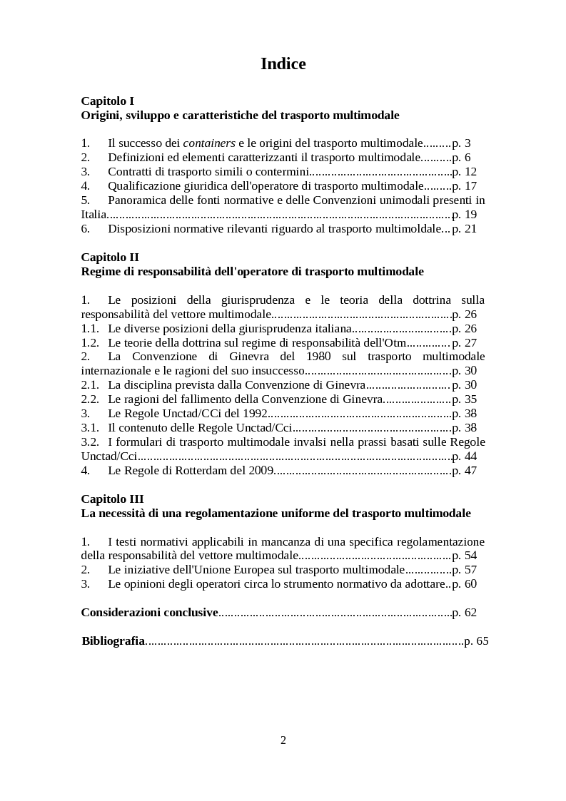 Indice della tesi: Il trasporto multimodale, Pagina 1